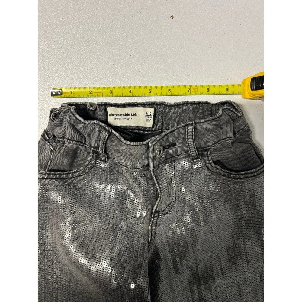 Abercrombie Kids Jeans Girls 9/10 Gray Low Rise Baggy Sequin Wide Leg Denim Y2K